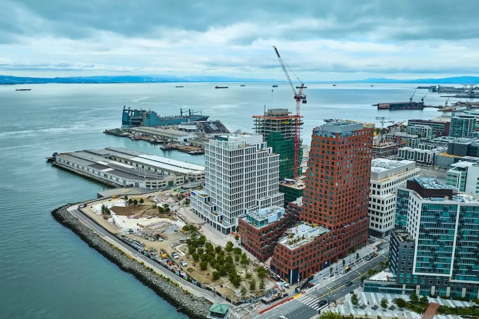 Aerial view of Mission Rock development in San Francisco, California.